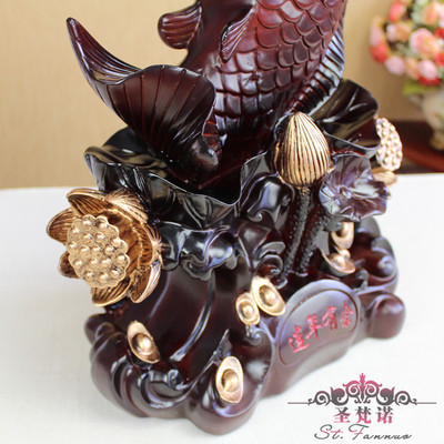 高贵精品仿木年年有鱼摆件 家居装饰与开业送礼的典雅之选